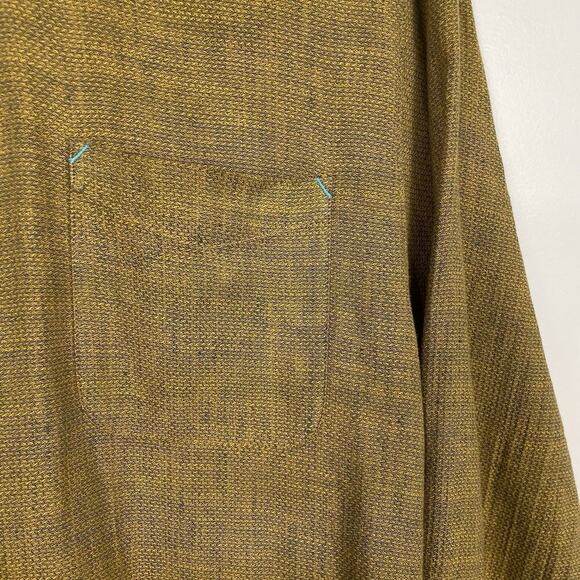 32 Bar Blues Slub Linen Cotton Shirt Size Large Brown Button Down Casual Preppy - Picture 5 of 10